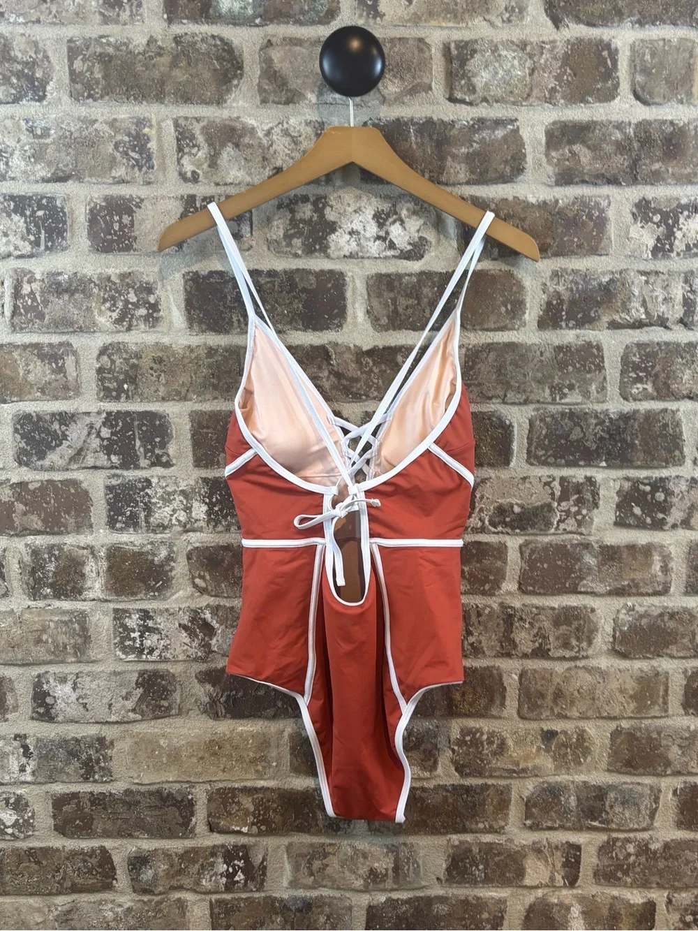 Cupshe Orange One-Piece Swimsuit with White Trim Size M
